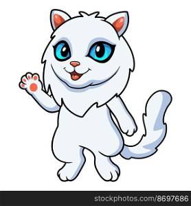 Cute persian cat cartoon waving hand
