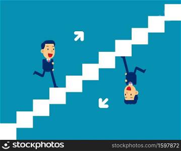 Cute person running up and down stairs. Competition people concept, Flat cartoon style design.