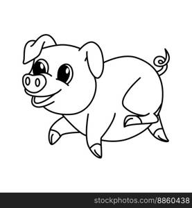 Cute pig cartoon coloring page illustration vector. For kids coloring book.