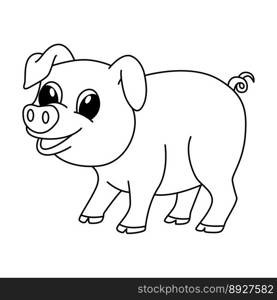 Cute pig cartoon coloring page illustration vector. For kids coloring book.