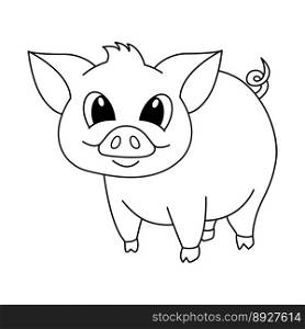 Cute pig cartoon coloring page illustration vector. For kids coloring book.