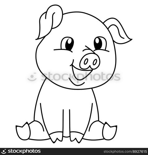 Cute pig cartoon coloring page illustration vector. For kids coloring book.