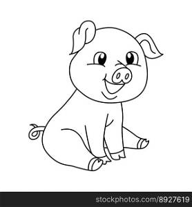 Cute pig cartoon coloring page illustration vector. For kids coloring book.