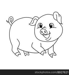 Cute pig cartoon coloring page illustration vector. For kids coloring book.