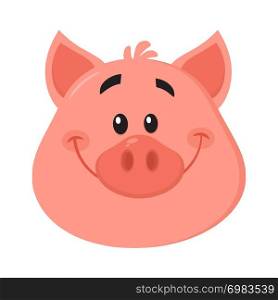 Cute Pig Head Cartoon Character Face Portrait. Vector Illustration Flat Design Isolated On Transparent Background