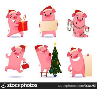 Cute pig. New year 2019 celebration cartoon mascots boar piglet hog vector characters in action poses. Mascot piglet to chinese happy new year illustration. Cute pig. New year 2019 celebration cartoon mascots boar piglet hog vector characters in action poses