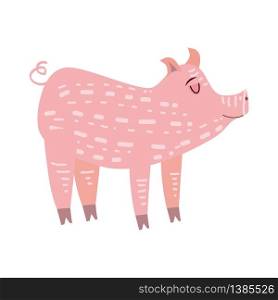 Cute pig, pig, animal, trend cartoon style vector illustration isolated. Cute pig, pig, animal, trend, cartoon style, vector, illustration, isolated on white background