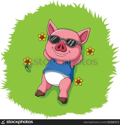 cute pig rest on the grass