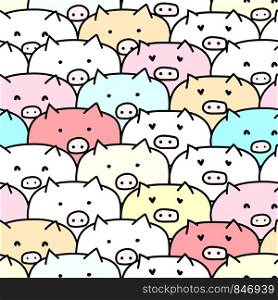 Cute pig seamless pattern background. Vector illustration for gift wrap design.