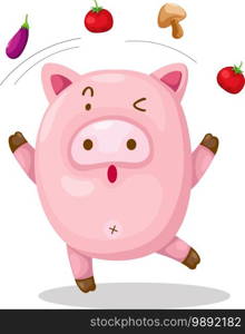 Cute pig waving vegetables