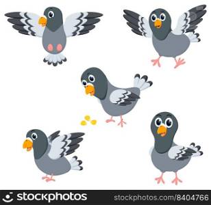 Cute Pigeon cartoon set with different poses