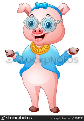 Cute piggy girl hipster illustration
