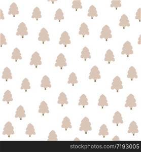 Cute pine tree seamless pattern on white background. Christmas tree. New year ornament. Forest backdrop in doodle style. Design for fabric, textile print, wrapping paper. Simple vector illustration. Cute pine tree seamless pattern on white background. Christmas tree. New year ornament.