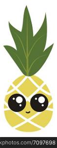 Cute pineapple, illustration, vector on white background.