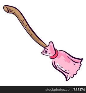 Cute pink broom, illustration, vector on white background.