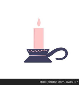 Cute pink candle on a white background. Magic, witchcraft, romantic date, love, celebration. Hand drawn vector isolated single illustration.