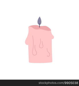 Cute pink candle on a white background. Magic, witchcraft, romantic date, love, celebration. Hand drawn vector isolated single illustration.