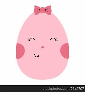Cute pink Easter egg with smile. Vector illustration. Sticker for social network.