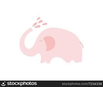 Cute pink elephant with with water drops. Scandinavian style. Baby illustration kids nursery art poster.. Cute pink elephant with with water drops. Scandinavian style. Baby illustration kids nursery art poster