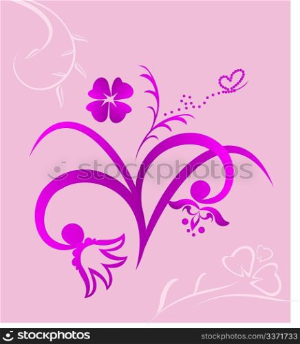 Cute pink flowers background - vector