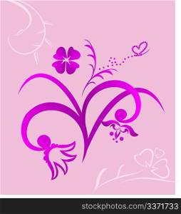 Cute pink flowers background - vector