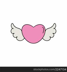Cute pink heart with wings. Vector illustration for the day of all lovers.
