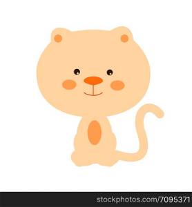 Cute pink kitten sitting and smiling. Cute character, mascot. Cute pink kitten or cat sitting and smiling