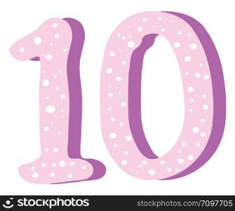 Cute pink number ten, illustration, vector on white background.