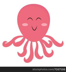 Cute pink octopus, illustration, vector on white background.