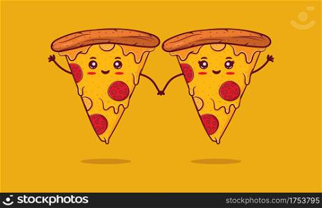 Cute pizza couple illustration