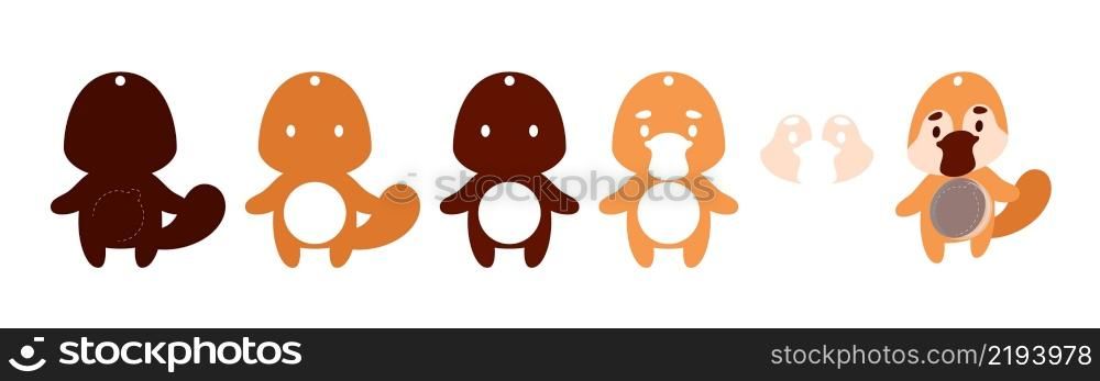 Cute platypus candy ornament. Layered paper decoration treat holder for dome. Hanger for sweets, candy for birthday, baby shower, halloween, christmas. Print, cut out, glue. Vector stock illustration
