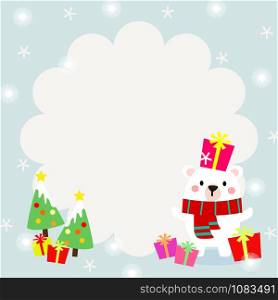 Cute polar bear and Christmas gifts background. Use for greetings card or invitation.