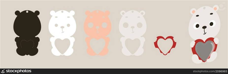 Cute polar bear candy ornament. Layered paper decoration treat holder for dome. Hanger for sweets, candy for birthday, baby shower, valentine days. Print, cut out, glue. Vector stock illustration