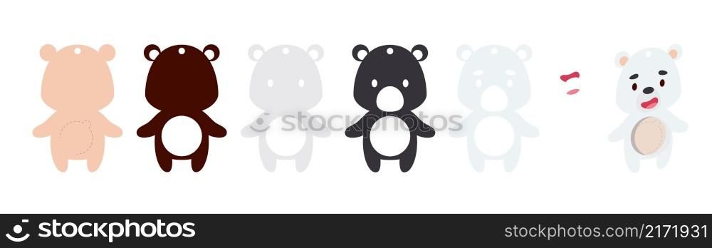 Cute polar bear candy ornament. Layered paper decoration treat holder for dome. Hanger for sweet, candy for birthday, baby shower, halloween, christmas. Print, cut out, glue. Vector stock illustration