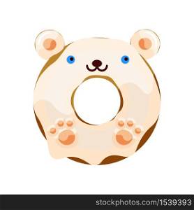 Cute polar bear donut isolated on white vector illustration. Cute cartoon character.