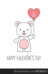 Cute Polar Bear Holding Balloon Letter Valentines Day