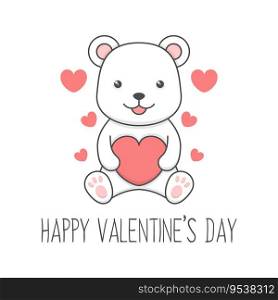 Cute Polar Bear Holding Heart Valentines Day