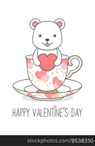 Cute Polar Bear In A Cup Holding Heart Valentines Day