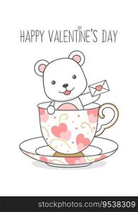 Cute Polar Bear In A Cup With Love Letter Valentines Day