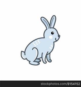 Cute polar hare on white background. Vector doodle illustration. Sticker for children.