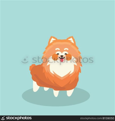 Cute Pomeranian spitz. Flat vector illustration isolated on pastel background. 