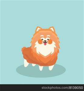 Cute Pomeranian spitz. Flat vector illustration isolated on pastel background. 
