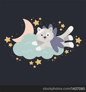 Cute poster with moon, stars, cloud on a dark background. Vector print for baby room, greeting card, kids and baby t-shirts and clothes, women wear. Sweet dreams hand drawn nursery illustration.