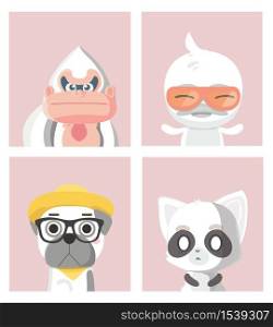 Cute posters with animals in cartoon style.. Cute posters with animals.