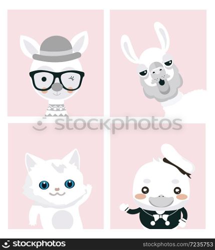Cute posters with animals in cartoon style.. Cute posters with animals.