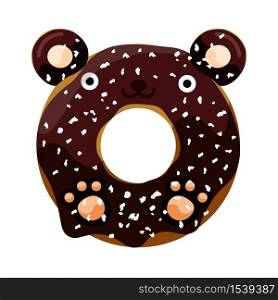 Cute powdered bear donut isolated on white vector illustration. Cute cartoon character.