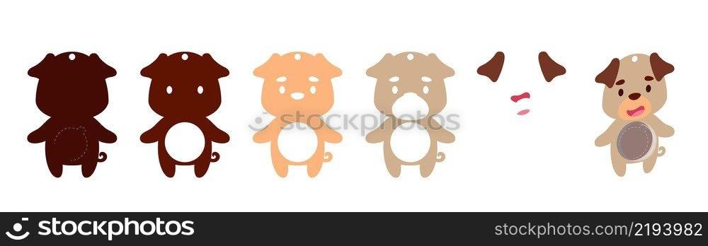 Cute pug dog candy ornament. Layered paper decoration treat holder for dome. Hanger for sweets, candy for birthday, baby shower, halloween, christmas. Print, cut out, glue. Vector stock illustration