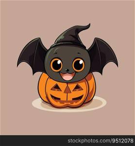 Cute Pumpkin and Bat Vector for Halloween