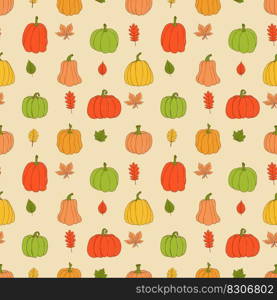 Cute pumpkin seamless pattern. Vector illustration in hand drawn style.. Cute pumpkin seamless pattern. Vector illustration in hand drawn style