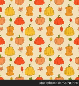 Cute pumpkin seamless pattern. Vector illustration in hand drawn style.. Cute pumpkin seamless pattern. Vector illustration in hand drawn style